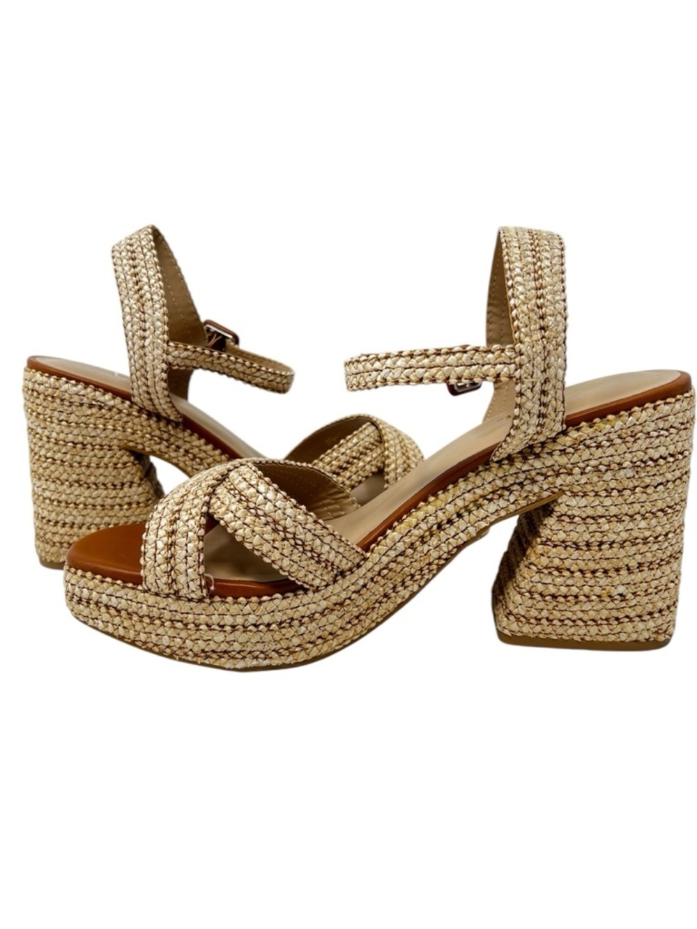 Soda Woven Platform Sandals in Natural Tan and Beige - Picture 3 of 9